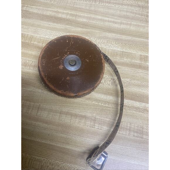 VTG Tool Lufkin Rule Tape 50' Linen Measuring Leather Stitched Case USA Works - Picture 2 of 6